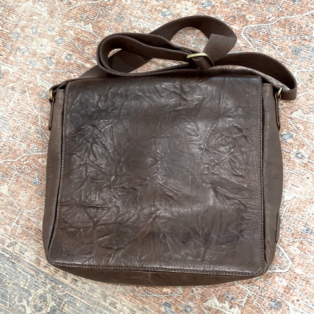Hidesign Leather Messanger Bag with Adjustable Textile Strap, approx. 11X12 1/2.
